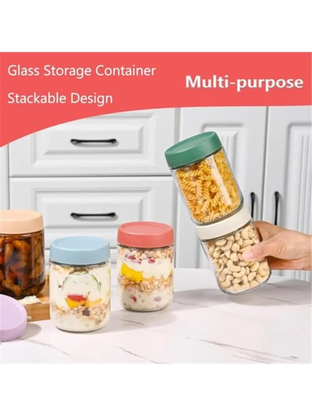 Overnight Oats Containers with Lids 16 oz Glass Jars 6 Pack Glass Mason Jars